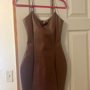 Elegant Brown Leather Dress